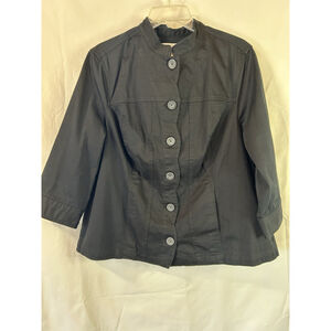 CJ Banks Women's X 14W Black Scalloped Button Front 3/4 Sleeve Jacket Shirt NWT